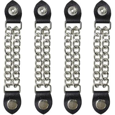 Imagem de ZONY INC Extensores de colete unissex para motociclistas – Conjunto de 4 peças, corrente cromada de 10 cm e comprimento de 15 cm – Metal durável e couro preto – Design de corrente simples para