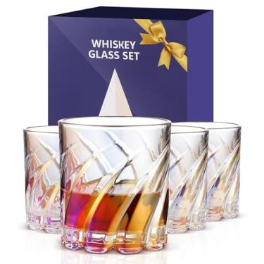 Imagem de Aoshin Conjunto de 4 copos de uísque à moda antiga, copos de bourbon de uísque iridescentes de cristal iridescente com caixa de presente, perfeitos para uísque, coquetéis e presentes masculinos, copos