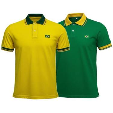 Imagem de Kit 2 Camisas Brasil Polo Piquet Bordado - Masculino Tamanho:MCor:Amar
