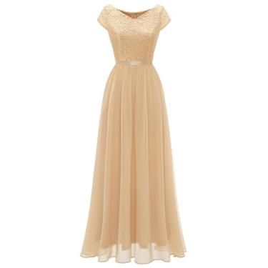 Imagem de DRESSTELLS Vestido longo formal feminino 2024 casamento convidada dama de honra vestido outono festa noite vestido de praia decote em V, Champanhe, M