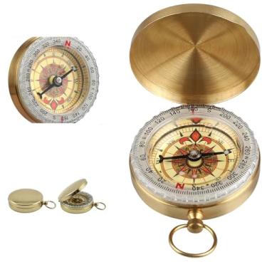 Imagem de Bússola de sobrevivência de acampamento de latão vintage, bússola de concha portátil com anel de metal, ferramenta de navegação estilo relógio para caminhadas, acampamento, mochila, orientação e