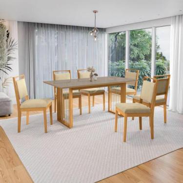 Imagem de Conjunto Sala de Jantar Lina em Madeira Maciça 6 Cadeiras Boucle Bege 