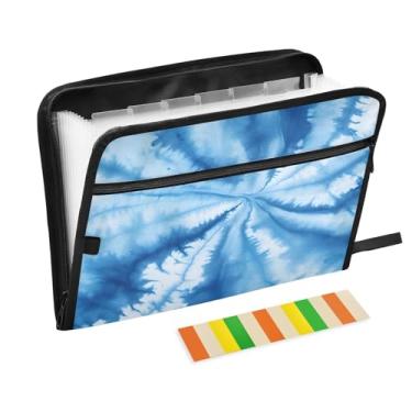 Imagem de CEBUGI Pasta expansível de 13 bolsos, impermeável, sanfonada, organizador de arquivos com etiquetas tamanho A4, organizador de documentos de papel para escola, material de escritório, azul, tie-dye