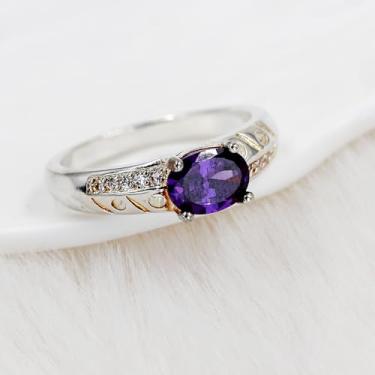 Imagem de Anel feminino de zircônia cúbica minimalista moderno solitário para mulheres, anel de compromisso de noivado de casamento com pedra cúbica vermelha azul roxa transparente YC6513, Latão Zircônia cúbica