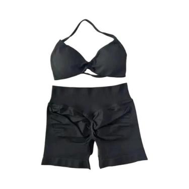 Imagem de Conjunto De Top E Shorts Sem Costura De Cintura Alta Para Academia 2 P