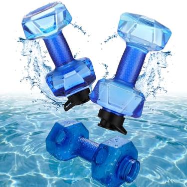 Imagem de Soulchen 2 peças de pesos de plástico preenchidos com água para exercícios na piscina, halteres aquáticos com alça antiderrapante, halteres aeróbicos de piscina para perda de peso em hidroginástica