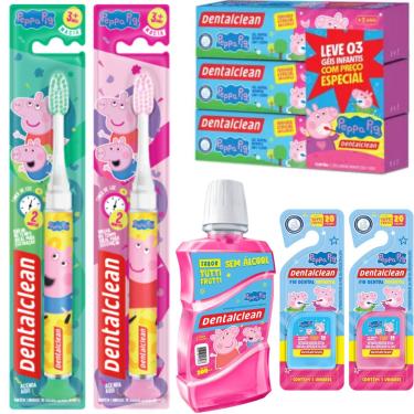 Imagem de ESCOVA LUZ + 3 GEL + ENXAGUANTE + FIO PEPPA PIG -DENTALCLEAN