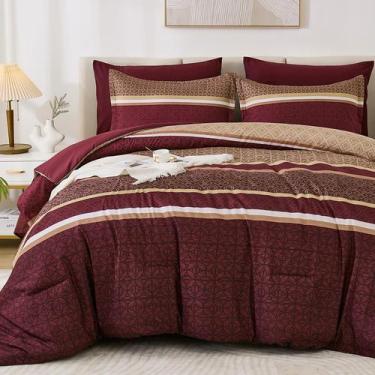 Imagem de Conjunto de edredom WONGS BEDDING Burgundy Queen Size 7 peças
