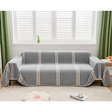 Imagem de Mantas de sofá de chenille com estampa de concha para 4 lugares – capa de sofá macia com design de emenda – protetor de sofá de tamanho grande para decoração de sala de estar