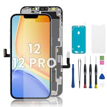 Imagem de hoonyer Tela de substituição para iPhone 12/12 PRO de 6,1 polegadas LCD e montagem digitalizadora, com kit de ferramentas de reparo, protetor de tela e vedação adesiva – Serve para A2633 A2482 A2631