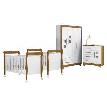 Imagem de Quarto de Bebe Completo Gemeos com Guarda-Roupa, 2 Bercos e Comoda Gael Tigus Baby