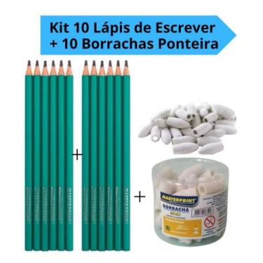 Imagem de Kit 10 lápis de escrever + 10 Borrachas Ponteira - oem
