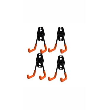 Imagem de Kit 4 Suportes Multiuso de Aço, 23kg, Parede, para Mangueira, Bike, Escada, Vassoura, Rodo, Preto/Laranja