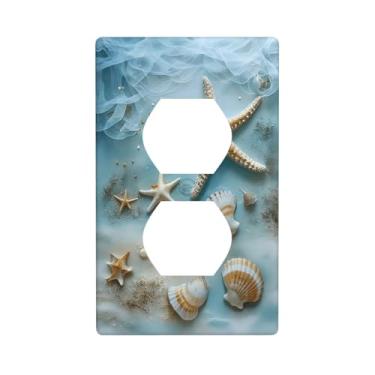 Imagem de Capas de interruptor de luz de arte decorativa, conchas e estrela-do-mar, 1 gangue, placa de parede frente única, placa elétrica para decoração de casa
