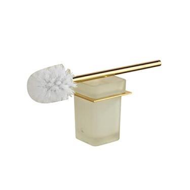 Imagem de Suporte moderno de escova de banheiro de aço inoxidável 304 zircônio dourado polido escova de vaso sanitário montagem em prateleira conjuntos de ferragens de banheiro escova de limpeza (amarelo)
