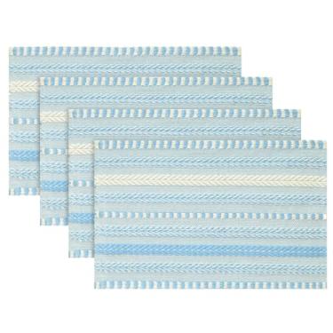 Imagem de Artoid Mode Jogo americano listrado trançado de casa de fazenda azul celeste, conjunto de tapetes de mesa sazonais de 4,30 x 45,7 cm, decoração de festa, cozinha, jantar