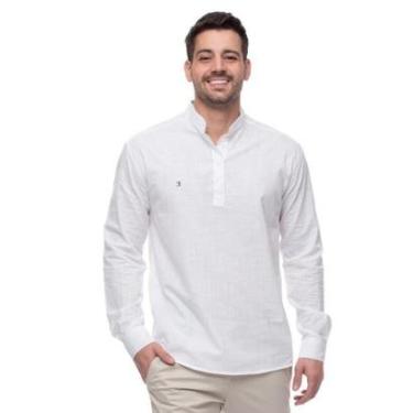 Imagem de Camisa Social Bata Masculina Gola Padre Moderna Linho Casual-Masculino