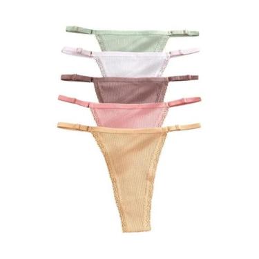 Imagem de Conjunto De Lingerie Feminina Em Algodão G-String Com Cintura Ajustáve
