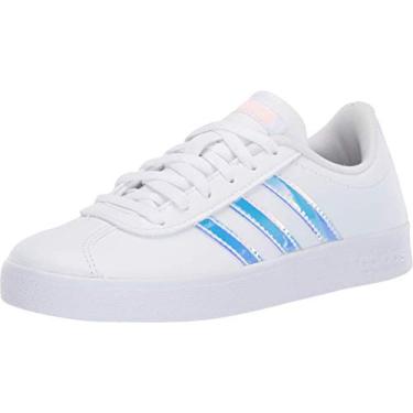Imagem de adidas Tênis infantil VL Court 2.0 Branco/Refletivo 7, Sapatos branco/calçado branco/laranja claro, 21
