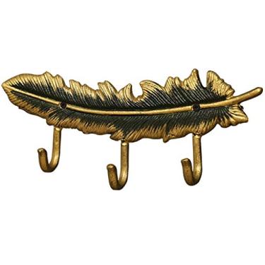 Imagem de KIZQYN Ganchos de casaco pena montado na parede cabide de ferro forjado cabide de entrada de sala de estar gancho de cabide de parede criativo cabide de parede rack de casaco de parede (cor: latão)