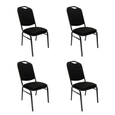 Imagem de Kit 4 Cadeiras para Hotel Auditório Igreja Restaurante Eventos com Reforço Empilhável cor Preta