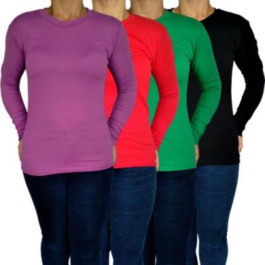 Imagem de Kit 4 Blusinhas Femininas Gola Alta Manga Longa Justas Lisas Cores Sor