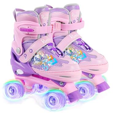 Imagem de Runcinds Patins infantis ajustáveis de 4 tamanhos para meninas com rodas iluminadas, patins infantis para iniciantes ao ar livre e interno