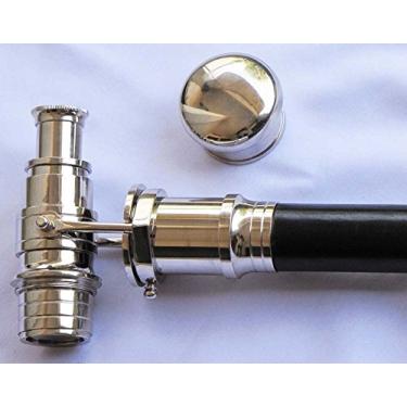 Imagem de Bengala de madeira preta colecionável 96,5 cm de comprimento com alça cromada telescópio rústico vintage decoração de casa presentes