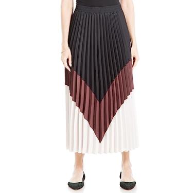 Imagem de Max Studio Saia maxi plissada colorida feminina, Preto/Rum Uva Passa/Pérola, GG