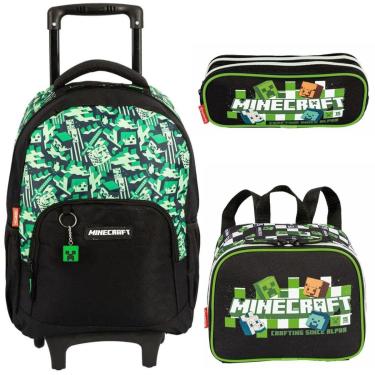 Imagem de Kit Mochila C/ Rodas Estojo E Lancheira Original Minecraft-Unissex