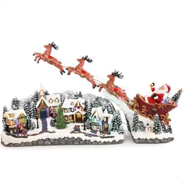 Imagem de Vila Natal Gigante Luxo 90 cm Iluminado Musical Nevada Vilarejo Natalino Bivolt com Papai Noel Trenó e Renas