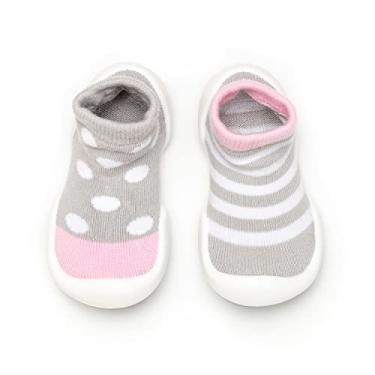 Imagem de Sapatilhas infantis Komuello Girl de algodão macio, meias de luxo, pompom, flor, infantil, Dots & Stripes, 18-24 Months Toddler