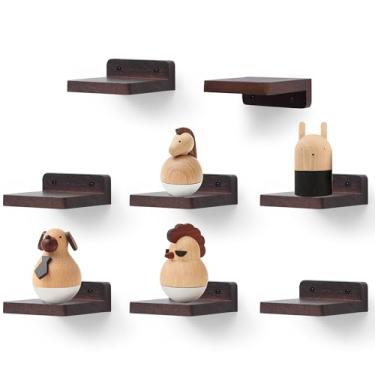 Imagem de NIUBEST Pequena prateleira flutuante, bordas de exibição de 10 x 10 cm para parede, mini prateleiras, prateleira de madeira rústica para quarto, sala de estar, banheiro, cozinha (8, nogueira)