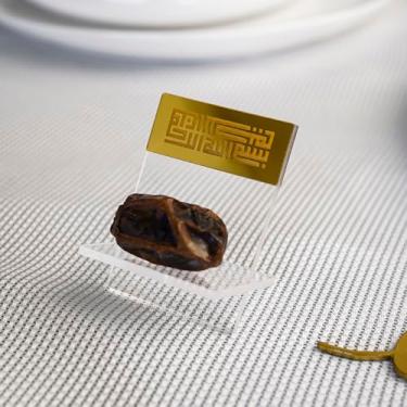 Imagem de Suporte de data do Ramadã, caligrafia islâmica Bismillah, festa Iftar, decoração de mesa do Ramadã, presente Eid Mubarak (6 peças, design kúfic, ouro)