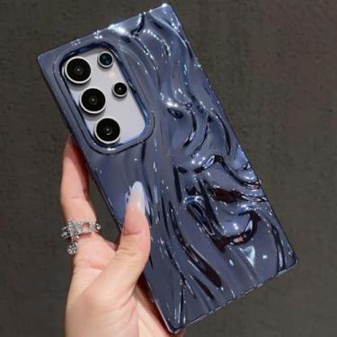 Imagem de MVVKKY Para Samsung s25Ultra Luxury Electroplate Wrinkle Phone Case Roxo Water Ripple Shockproof Cover (Para Samsung s25Ultra / Azul)