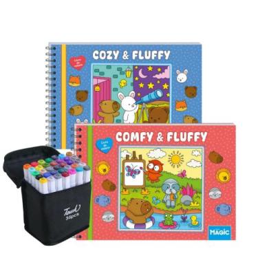 Imagem de Conjunto com 2 Livros de Pintar + Canetinhas 36 Unidades Coloridas - F