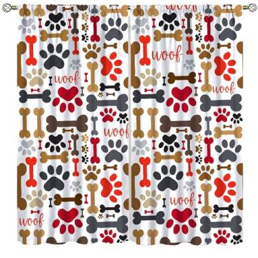 Imagem de Cortinas de animais de cachorro para quarto, desenho animado bonito laranja cachorro impressão de pata cabana de osso animais de estimação fofos cortinas de janela impressão para meninos meninas sala