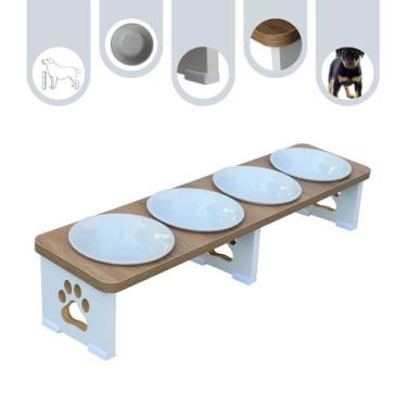 Imagem de Comedouro Cachorro Pet Elevado Quadruplo Linear MDF - Porcelana - Made