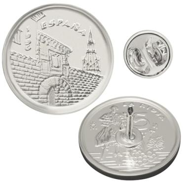 Imagem de Crachá de broche de moeda genuíno | Joias colecionáveis vintage | Banhado a níquel | Muitos países | Acessório de terno clássico para vestido formal, Spain La Rioja, Latão, Sem Pedra Preciosa