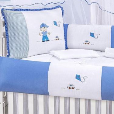 Imagem de Kit de Berço Azul Menino Pipa 10 Peças Bordado Padrão Americano - Zany