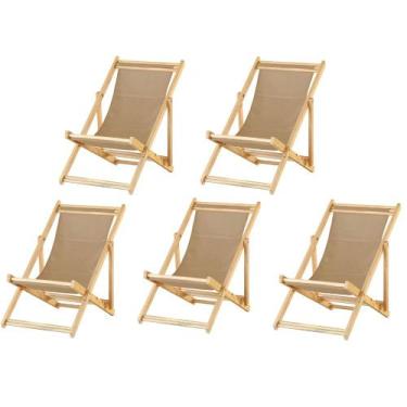 Imagem de Kit 5 Cadeiras Espreguiçadeira Preguiçosa Dobrávl Sem Braço Natural - 