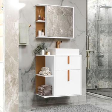 Imagem de Kit Armário Organizador Gabinete Para Banheiro Com Espelheira E Cuba 2