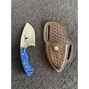 Imagem de Faca Campeira Unha de Onça Inox 8cm com Cabo Madeira Muirapiranga ou Resina + Bainha Couro Legítimo – Artesanal, Precisa e Versátil para Camping, Pesca, Cozinha, Uso Rural e Atividades Outdoor (Azul)