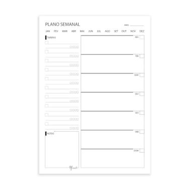 Imagem de Bloco Planner/Plano Semanal A5 Gluuck, 50fls, 90g/m² Preto e Branco Minimalista Com Marcadores de Status