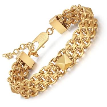 Imagem de WP WEPICK Pulseiras masculinas banhadas a ouro 18 quilates pulseira masculina de aço inoxidável sem manchas caixa de presente de joias de aniversário, 7 inch, Sem Pedra Preciosa