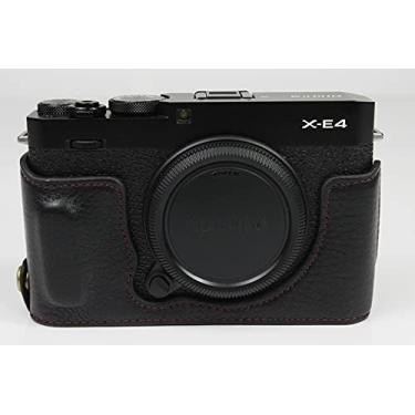 Imagem de Capa para X-E4, capa BolinUS feita à mão de couro genuíno para câmera Fuji Fujifilm X-E4 XE4 versão com abertura inferior + alça de mão (preto)