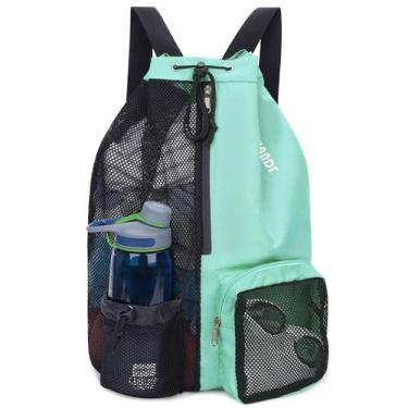 Imagem de Bolsa de natação WANDF Mesh Drawstring Mochila impermeável (verde)