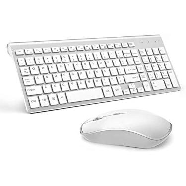 Imagem de J JOYACCESS Teclado e mouse sem fio, teclado sem fio fino com teclado numérico, compatível com iMac Mac, PC, laptop, tablet, computador, Windows (prata e branco)