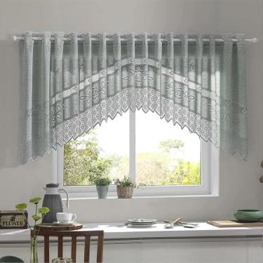 Imagem de Cortina Para Cozinha De Renda Cascata - Interlar Pistache