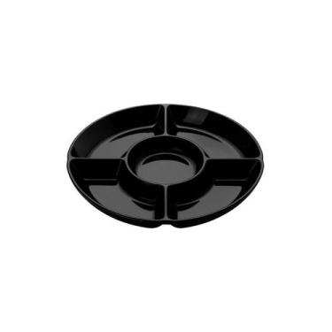 Imagem de Petisqueira Preta Redonda 5 Divisorias Servir Petiscos 28cm - PARAMOUN